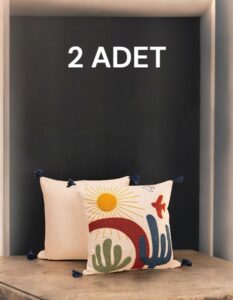 Punch Kırlent Kılıfı Güneş Nakışlı 43×43 cm 2 Adet