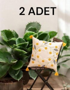 Punch Kırlent Kılıfı Sarı Papatya Nakışlı 43×43 cm 2 Adet